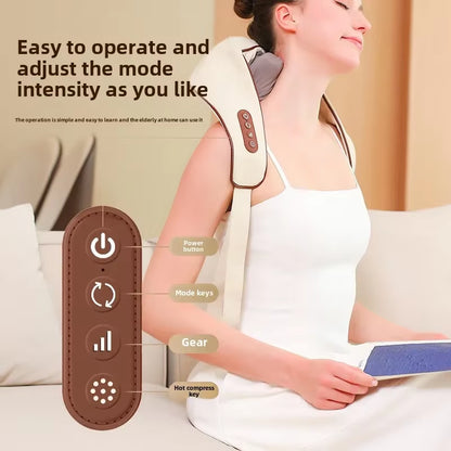 New USB Tape Neck Shiatsu Massage Belt Neck Back Shoulder and Neck Massager U-Shape Electric Neck Massager with Long-Las