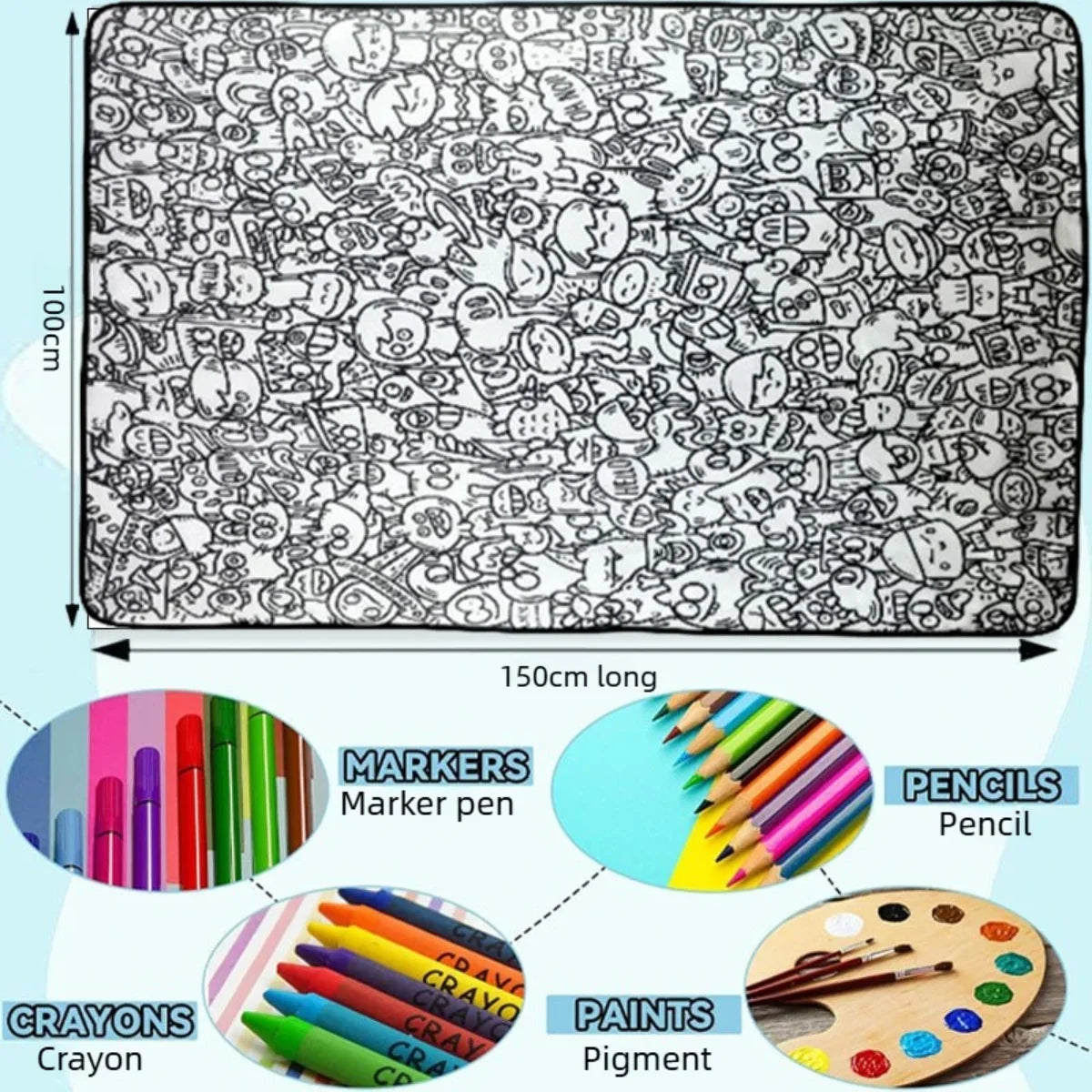 100X150Cm Fun Interactive Graffiti Blanket DIY Coloring and Doodling Blanket Holiday Gift Lambswool Blanket