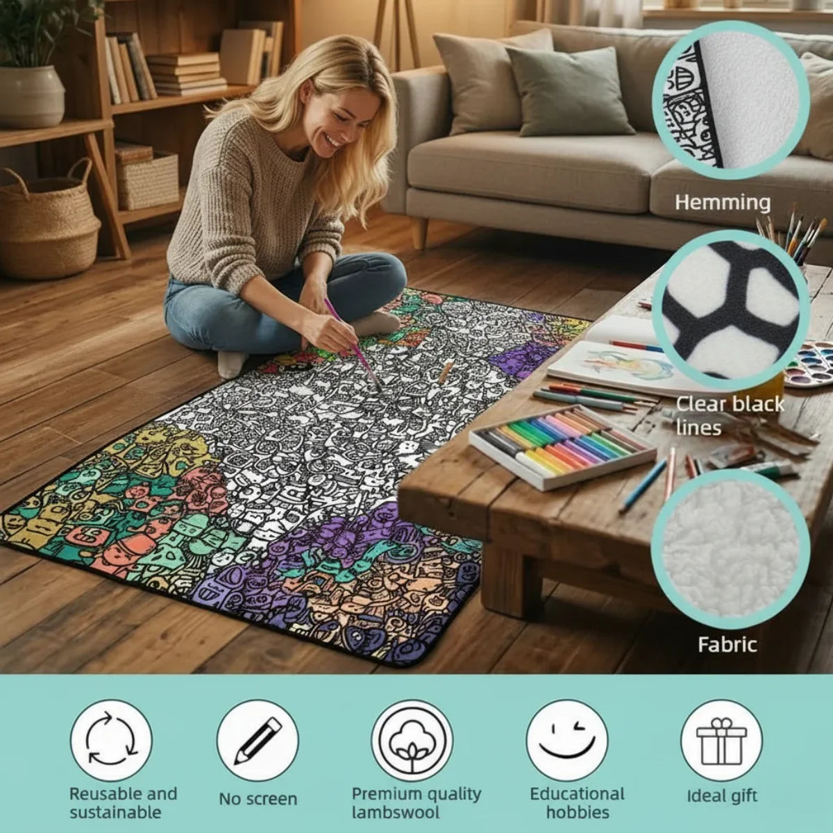 100X150Cm Fun Interactive Graffiti Blanket DIY Coloring and Doodling Blanket Holiday Gift Lambswool Blanket