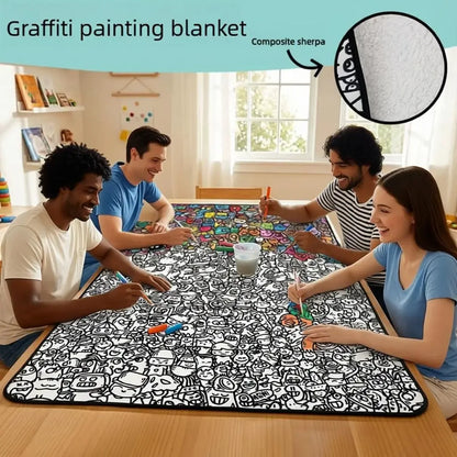 100X150Cm Fun Interactive Graffiti Blanket DIY Coloring and Doodling Blanket Holiday Gift Lambswool Blanket