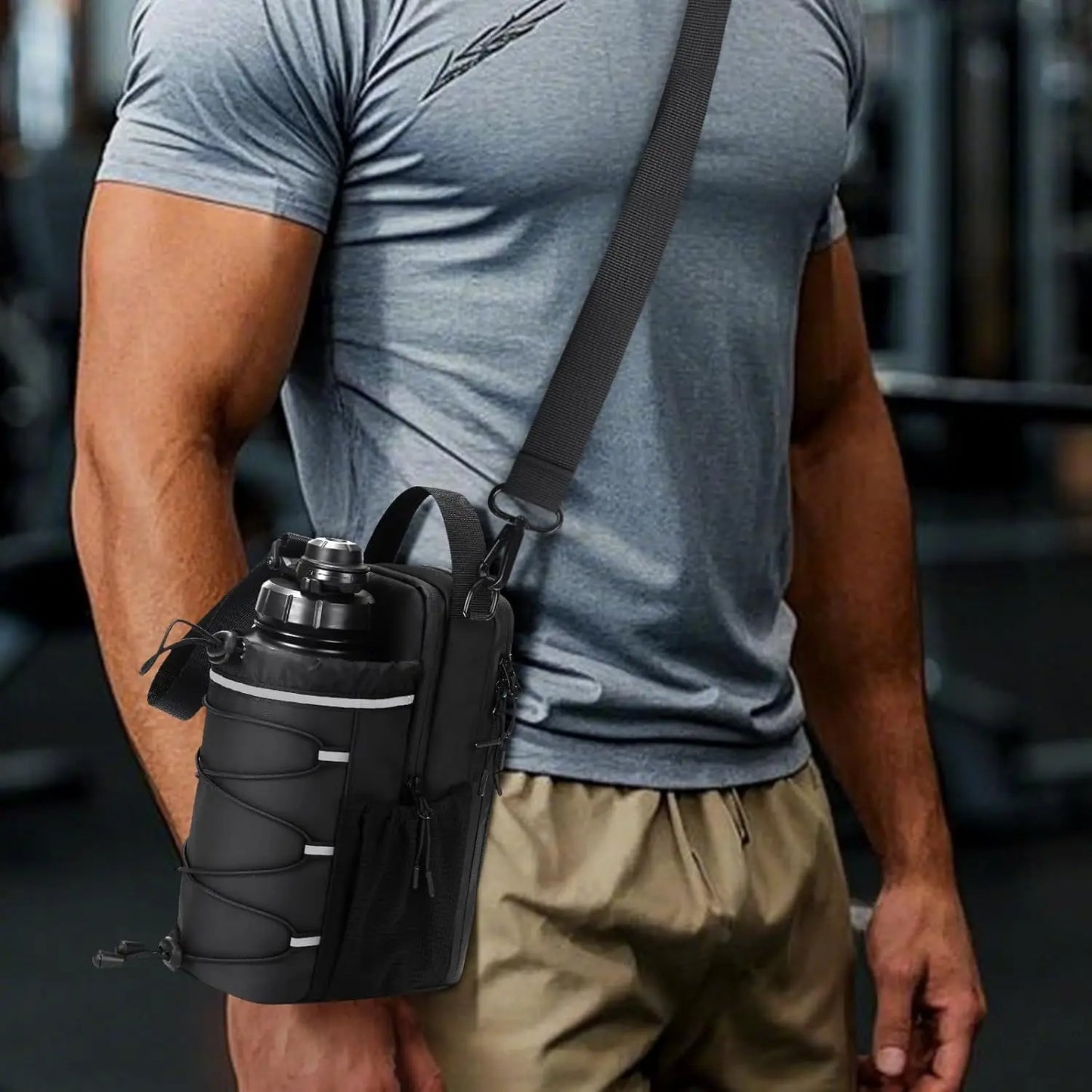 Geestock Fitness Magnetic Water Bottle Bag Outdoor Sports Water Cup Storage Bag Large Capacity Magnetic Gym Water Bottle Bag